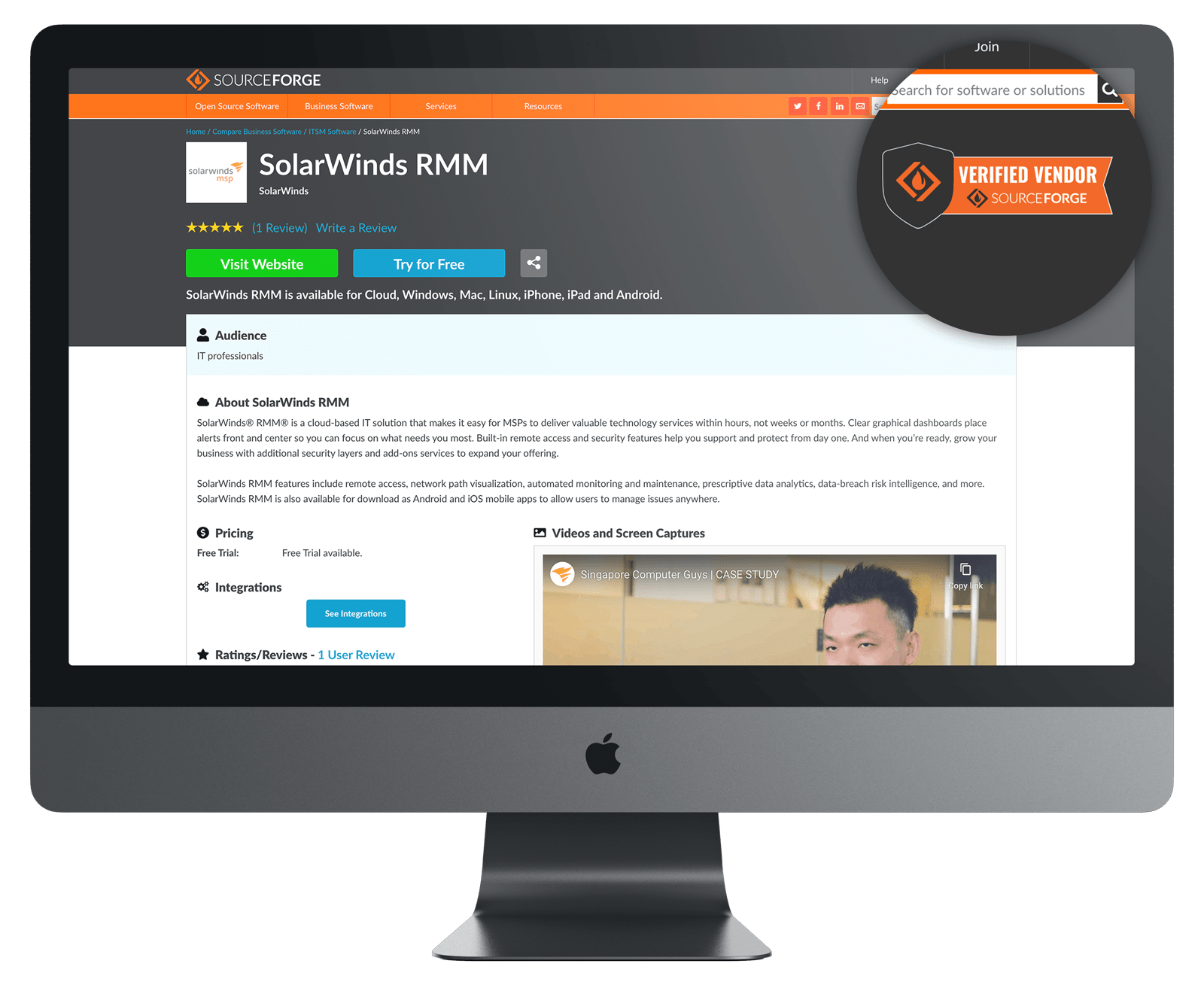 SourceForge Profile page example with verified vendor badge